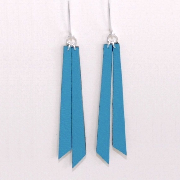 turquoise Leather Earrings - Picture 3 of 5